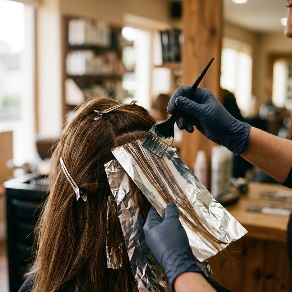 Hair colour being applied in a salon