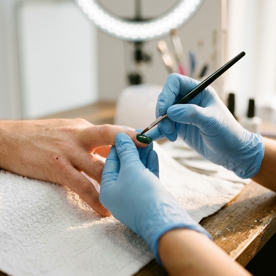 Nail technician painting a client's nails
