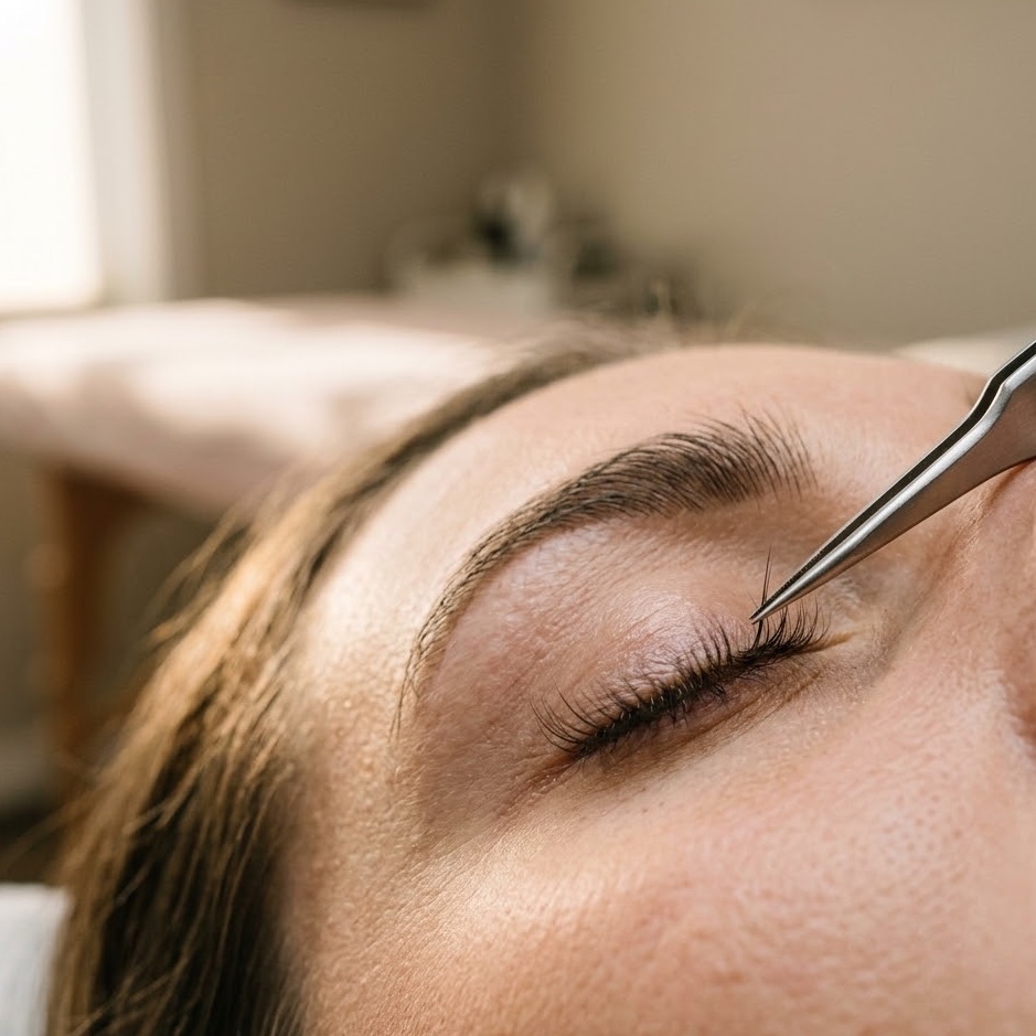 Lash extensions being applied