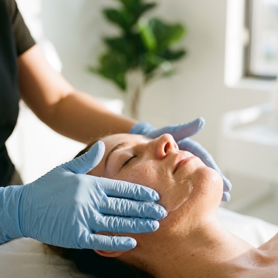 Skin treatment in progress at a clinic