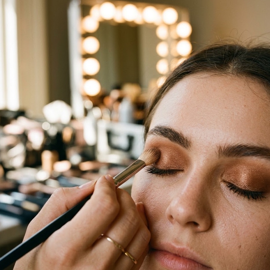 Makeup artist applying eyeshadow with a brush